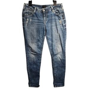 Silver Jeans Co Womens 31x29 Girlfriend Fit Distressed Blue Denim. 146